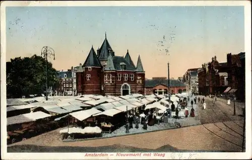 Ak Amsterdam Nordholland Niederlande, Nieuwmarkt met Waag