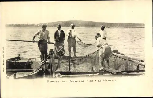 Ak Bizerte Tunesien, En coup de Filet a la Pecherie