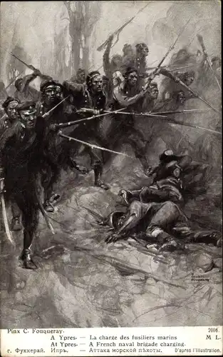 Künstler Ak Fouqueray, D. Charles, La charge des fusiliers marins, Matrosen