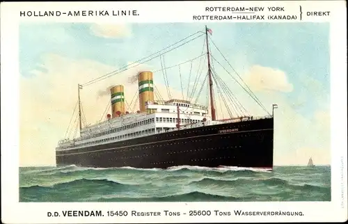 Künstler Ak Dampfer SS Volendam, Holland America Line, HAL