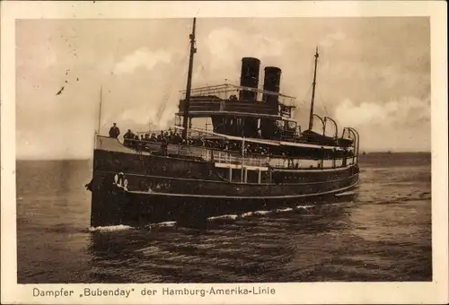 Ak Dampfer Bubenday, Hamburg-Amerika-Linie, HAPAG