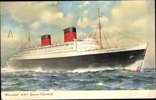 Ak Dampfer RMS Queen Elizabeth, Cunard Line