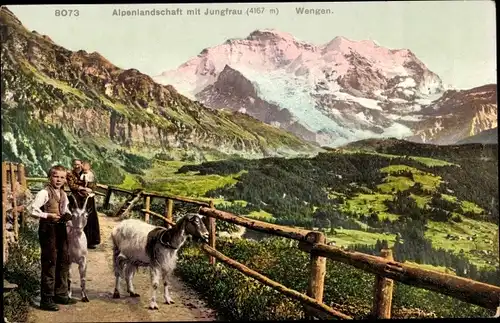 Ak Wengen Kanton Bern, Alpenlandschaft mit Jungfrau