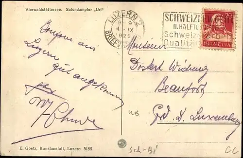 Ak Vierwaldstättersee, Salondampfer Uri