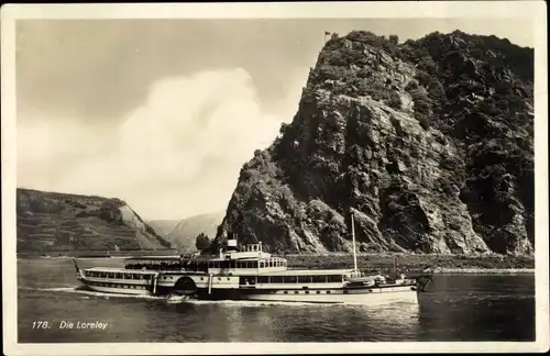 Ak Sankt Goarshausen am Rhein, Loreley, Salondampfer
