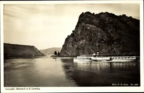 Ak Sankt Goarshausen am Rhein, Loreley, Dampfer Ostmark