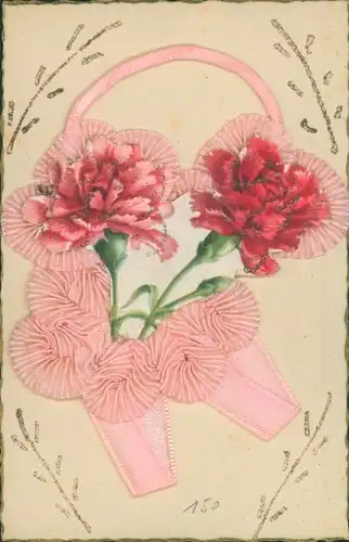 Stoff Ak Blühende Blumen, Korb, Glitzer