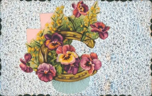 Stoff Ak Blumenstrauß, Hufeisen, Stiefmütterchen