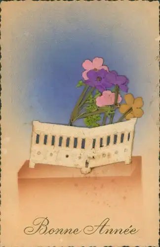 Stoff Ak Glückwunsch Neujahr, Blumen