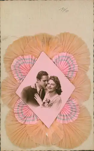 Stoff Ak Liebespaar, Kitsch