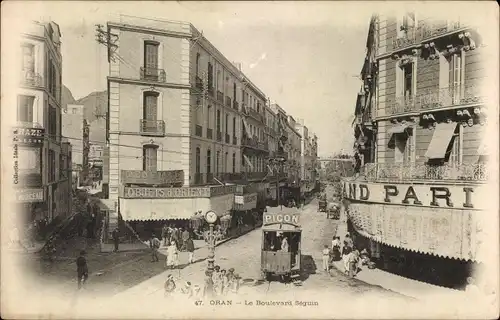 Ak Oran Algerien, Le Boulevard Seguin, Straßenbahn
