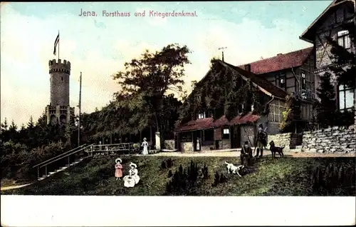 Ak Jena in Thüringen, Forsthaus und Kriegerdenkmal