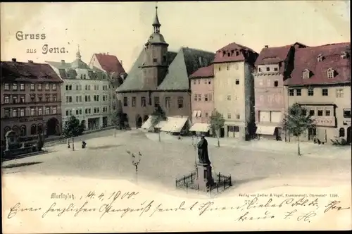 Ak Jena in Thüringen, Marktplatz, Denkmal