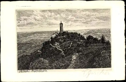 Künstler Ak Jena in Thüringen, Fuchsturm, Panorama