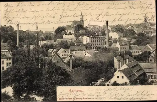 Ak Kamenz Sachsen, Panorama, Industrieschornsteine