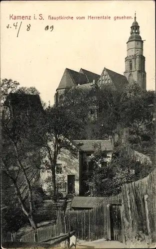 Ak Kamenz Sachsen, Hauptkirche vom Herrentale gesehen