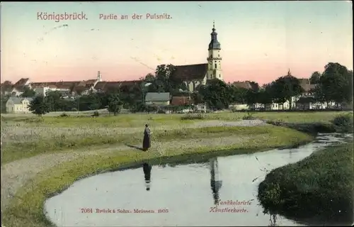 Ak Königsbrück in der Oberlausitz, Partie an der Pulsnitz