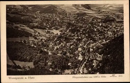 Ak Wernigerode am Harz, Fliegeraufnahme vom Ort