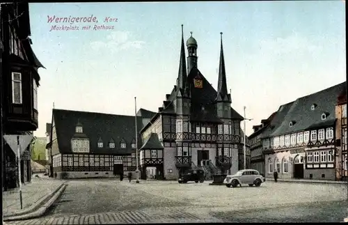 Ak Wernigerode am Harz, Marktplatz mit Rathaus