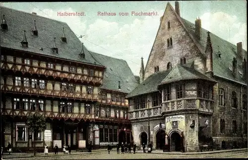 Ak Halberstadt im Harz, Rathaus vom Fischmarkt