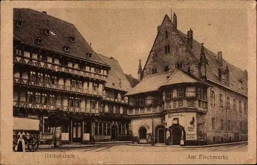Ak Halberstadt im Harz, Am Fischmarkt, Hotel Weißes Roß