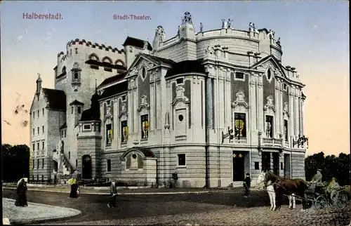 Ak Halberstadt am Harz, Stadttheater, Kutsche