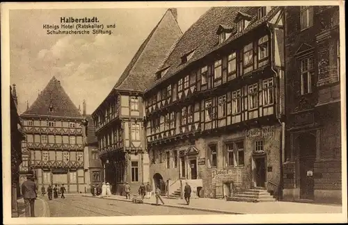 Ak Halberstadt am Harz, Königshotel, Ratskeller, Schumachersche Stiftung
