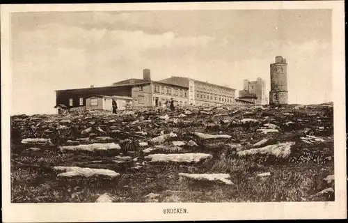 Ak Brocken Nationalpark Harz, Brockenhotel, Brockenturm
