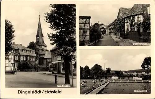 Ak Dingelstädt im Eichsfeld Thüringen. Platz der DSF, Schwimmbad, Grabenstraße