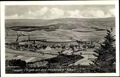 Ak Cranzahl Sehmatal im Erzgebirge, Panorama mit dem Scheibenberg