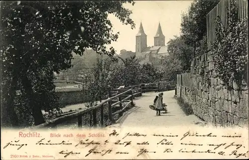 Ak Rochlitz an der Mulde, Blick nach dem Schloss, Mädchen