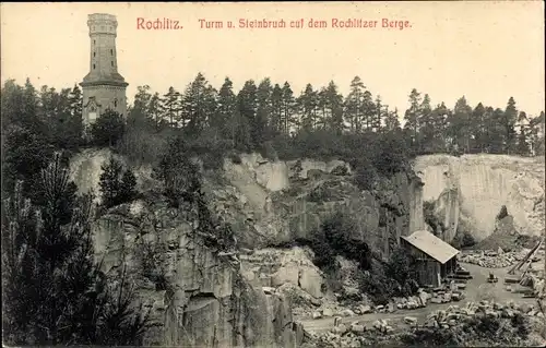 Ak Rochlitz an der Mulde, Rochlitzer Berg, Friedrich August Turm, Steinbruch