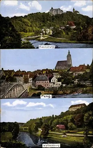 Ak Penig in Sachsen, Rochsburg, Wolkenburg, Stadtansichten