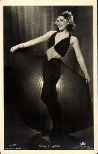 Ak Schauspielerin Margit Symo, Portrait, Kleid