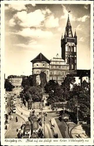 Ak Kaliningrad Königsberg Ostpreußen, Kaiser Wilhelm-Platz, Schloss, Straßenbahnen