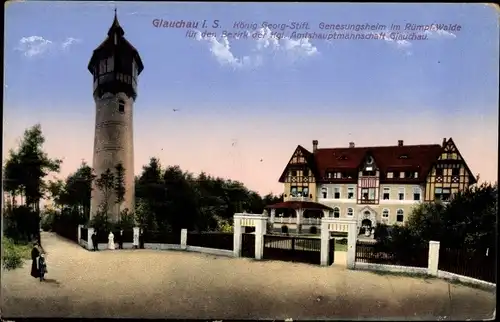 Ak Glauchau in Sachsen, König Georg Stift, Genesungsheim im Rümpf-Walde, Turm