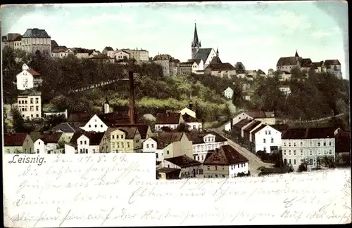 Ak Leisnig an der Freiberger Mulde Sachsen, Blick über die Dächer der Stadt zur Kirche