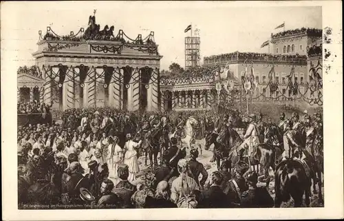 Künstler Ak Camphausen, Berlin Mitte, Einzug der Truppen, Brandenburger Tor, Rotes Kreuz