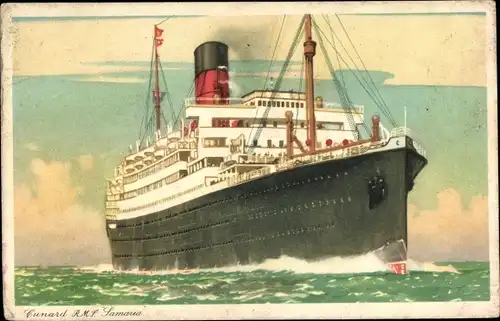 Künstler Ak Steamer RMS Samaria, Cunard Line, Dampfschiff