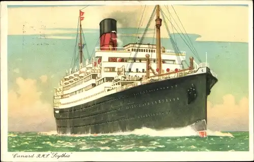 Künstler Ak Steamer RMS Samaria, Cunard Line, Dampfschiff