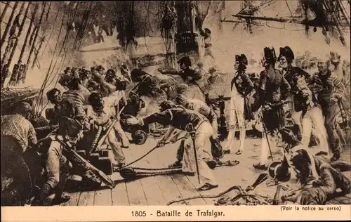 Ak La bataille de Trafalgar, Die Schlacht von Trafalgar am 21. Oktober 1805