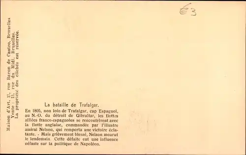 Ak La bataille de Trafalgar, Die Schlacht von Trafalgar am 21. Oktober 1805