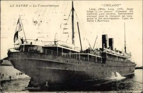 Ak Le Havre Seine Maritime, Paquebot Chicago, CGT