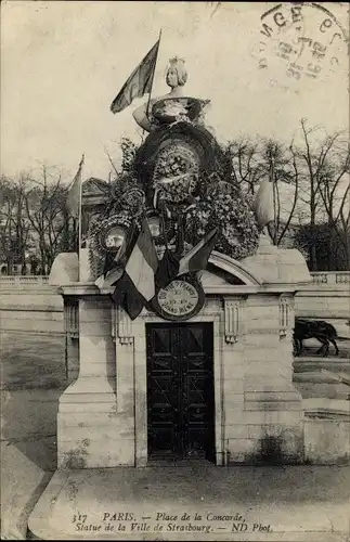 Ak Paris VII, Place de la Concorde, Statue de la Ville de Strasbourg