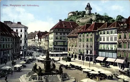 Ak Graz Steiermark, Hauptplatz mit Schlossberg