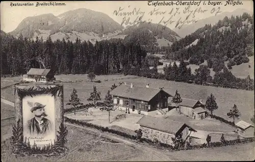 Ak Tiefenbach Oberstdorf im Oberallgäu, Restauration Breitachklamm, Ortschaft mit Landschaftsblick