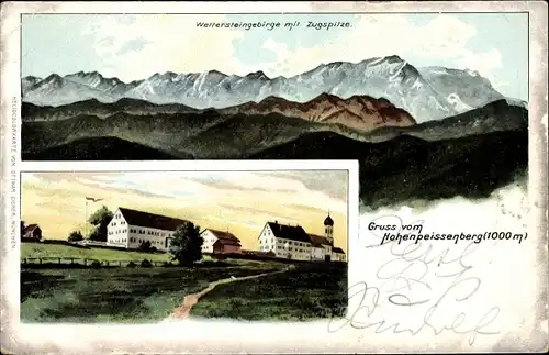 Ak Hohenpeißenberg Peißenberg Oberbayern, Wettersteingebirge mit Zugspitze