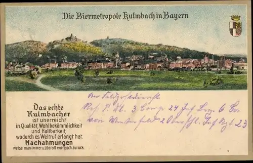 Ak Kulmbach in Oberfranken, Panorama, Wappen, Bierreklame