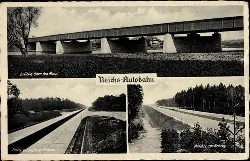 Ak Mainkur Fechenheim Frankfurt am Main, Autobahn, Brücke, Mainzerstraße