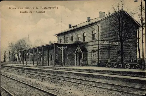 Ak Biehla Elsterwerda Brandenburg, Oberlausitzer Bahnhof, Gleisseite
